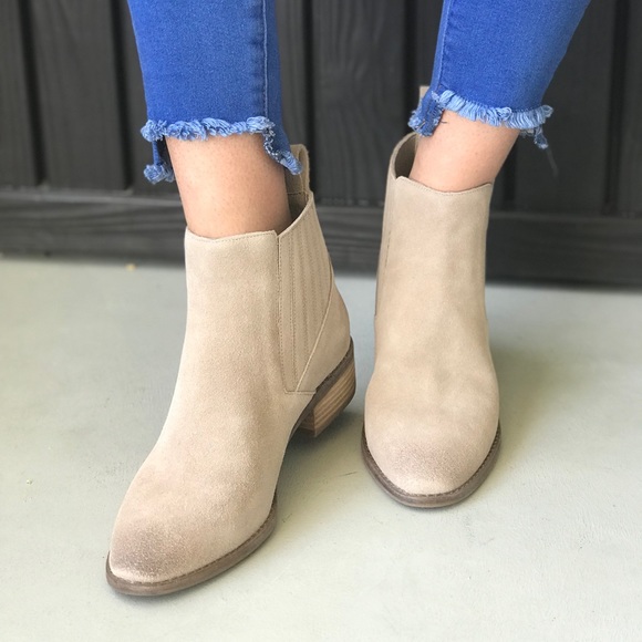 NIB Almond Suede Distressed Slip On Ankle Boots - Picture 4 of 6